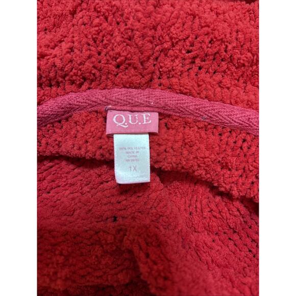 Q.U.E. Red Slub Knit Sweater Hoodie Oversized Pullover Cabin Comfort Womens 1X - Picture 12 of 16